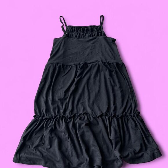 Black mini dress with adjustable straps and ruffled bottom - Picture 2 of 2
